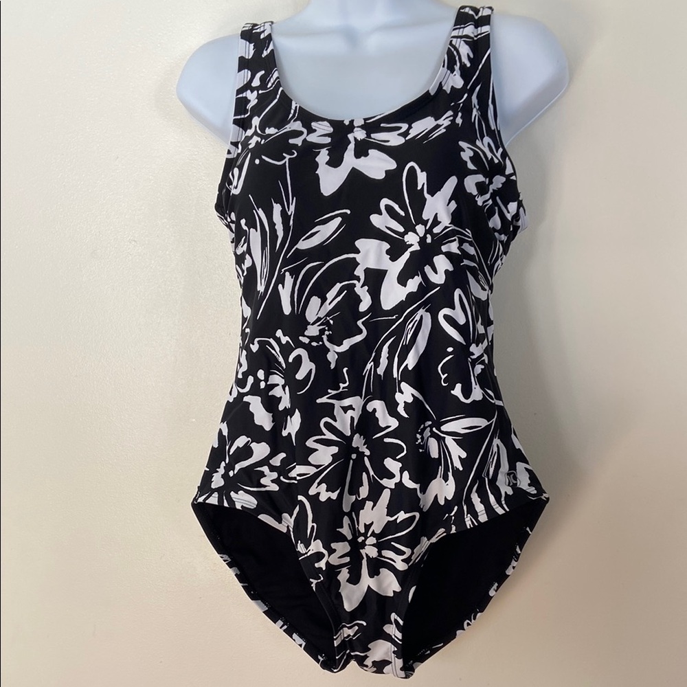 Hurley Black and White Floral One Piece Swimsuit Size M